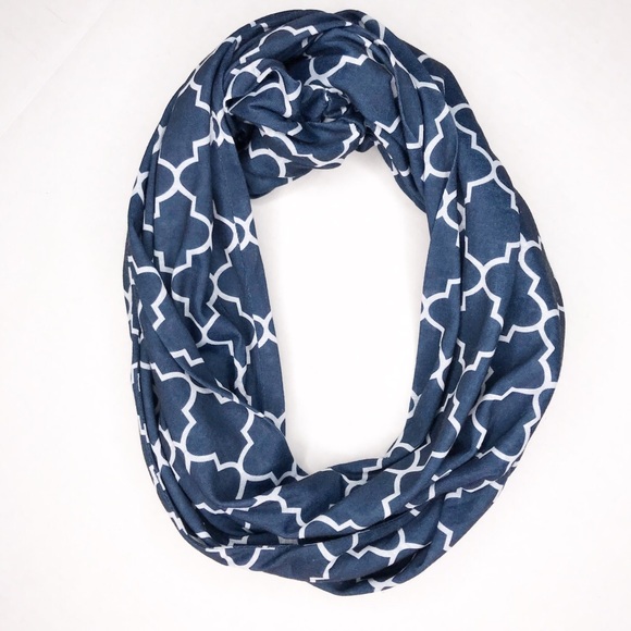 Tickled Pink Accessories - Navy Blue & White Medallion Print Infinity Scarf